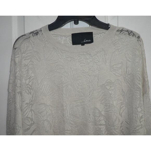 Line Knitwear Lightweight Sheer Inset Palm Tree Sweater in Beige Medium $110 - Picture 2 of 4